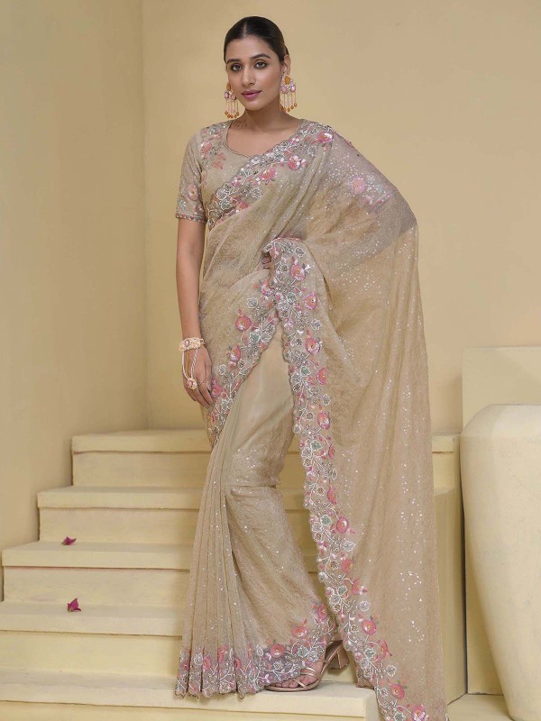 Beige Pure Banarasi Tuscany Saree